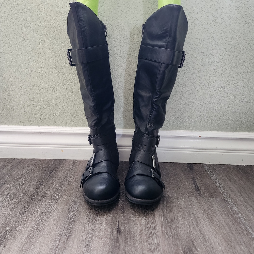 Y2K - Women's Black Zip-up Boots With Buckle Design - Size: 8